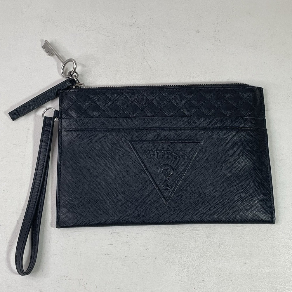 Guess Zipper Pouch Y2K Clutch Cosmetic Bag Black